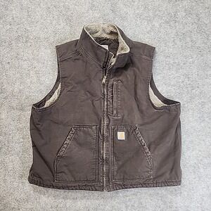Carhartt Duck Sherpa Lined Vest Mock Neck Mens 2XL Brown‎